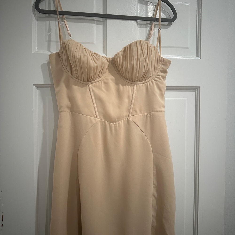 Oh Polly Elegant Cream Spaghetti Strap Dress